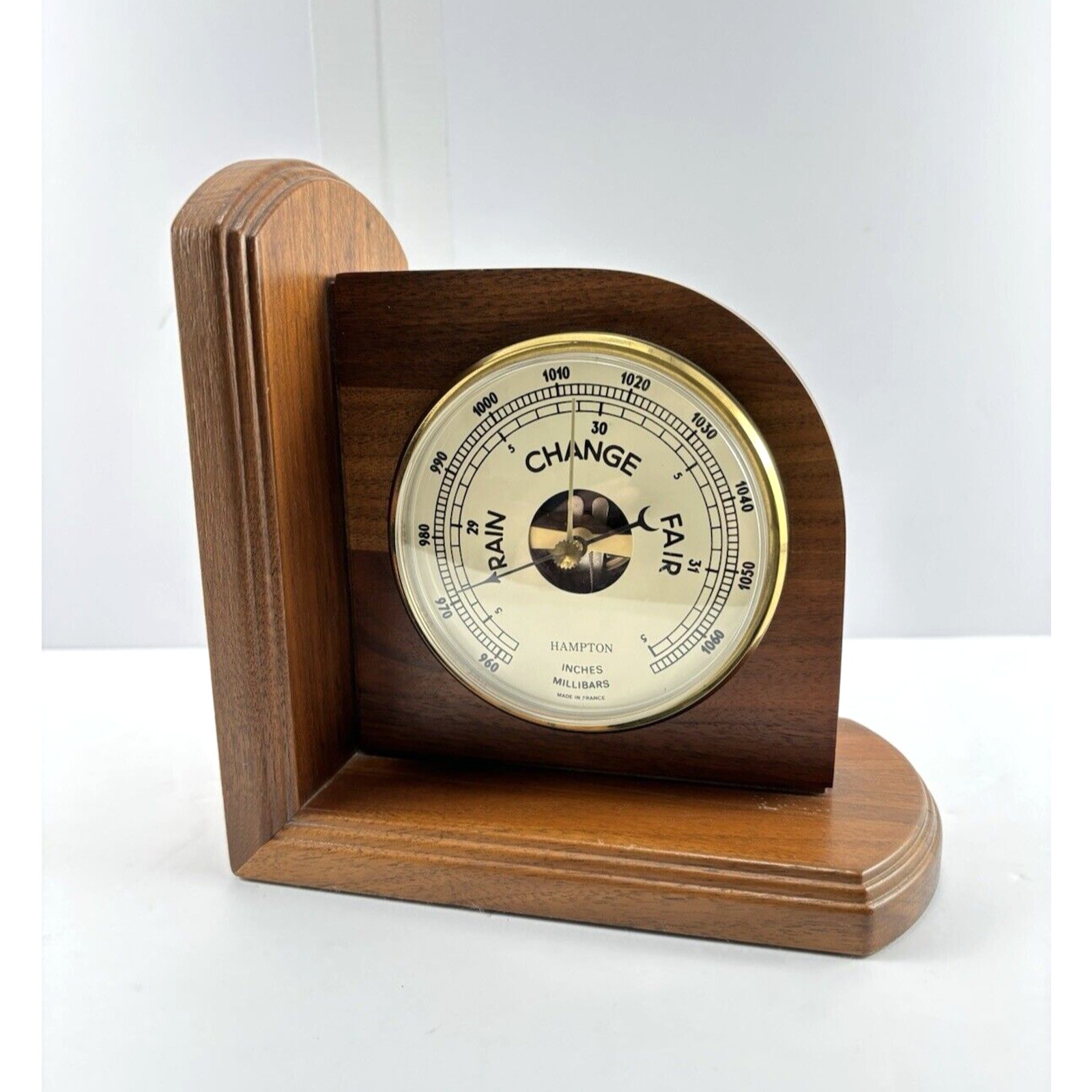 Vintage Hampton Weather Barometer Decorative Walnut Wood Bookend Made in France
