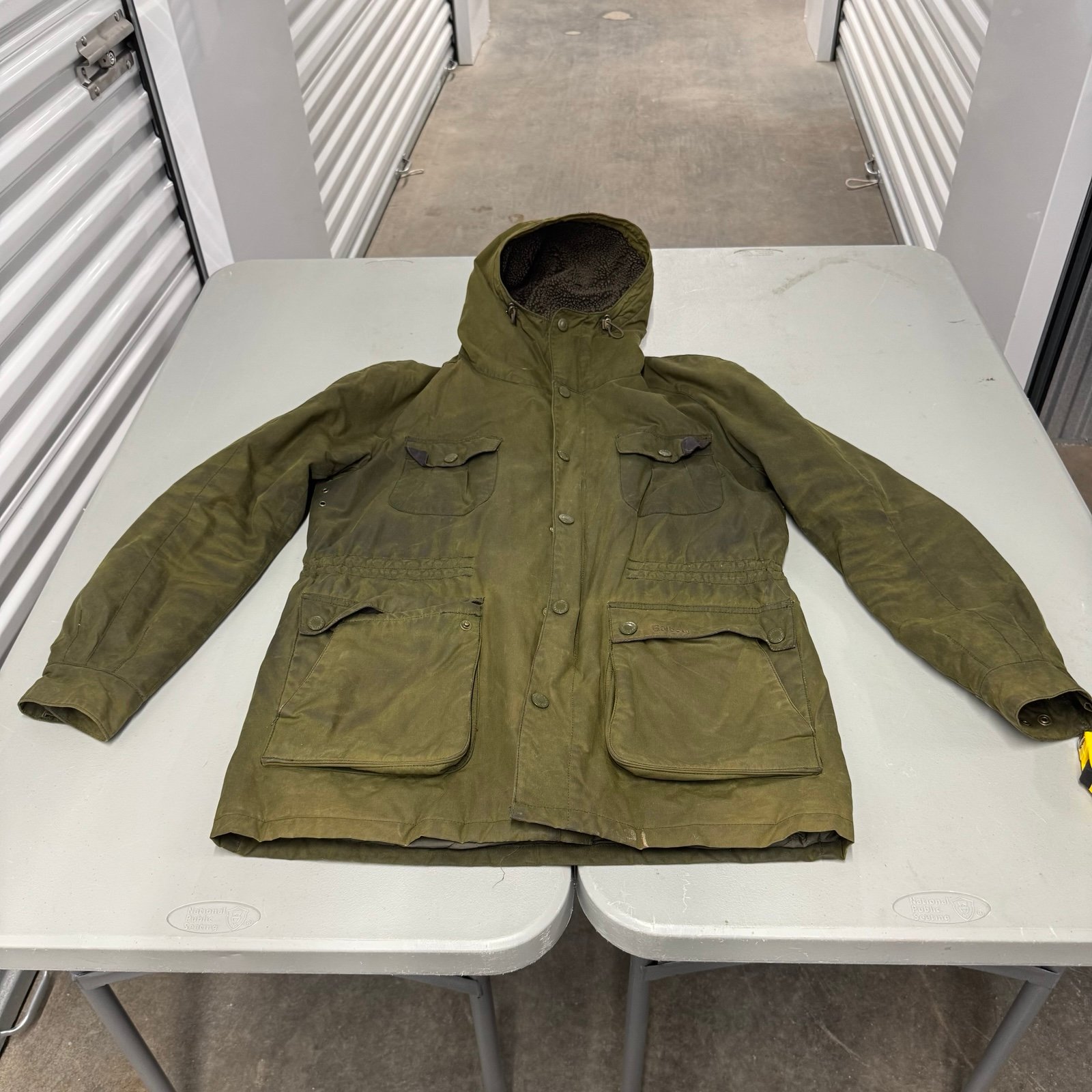 Barbour classic tartan wax large jacket hood zip up olive green
