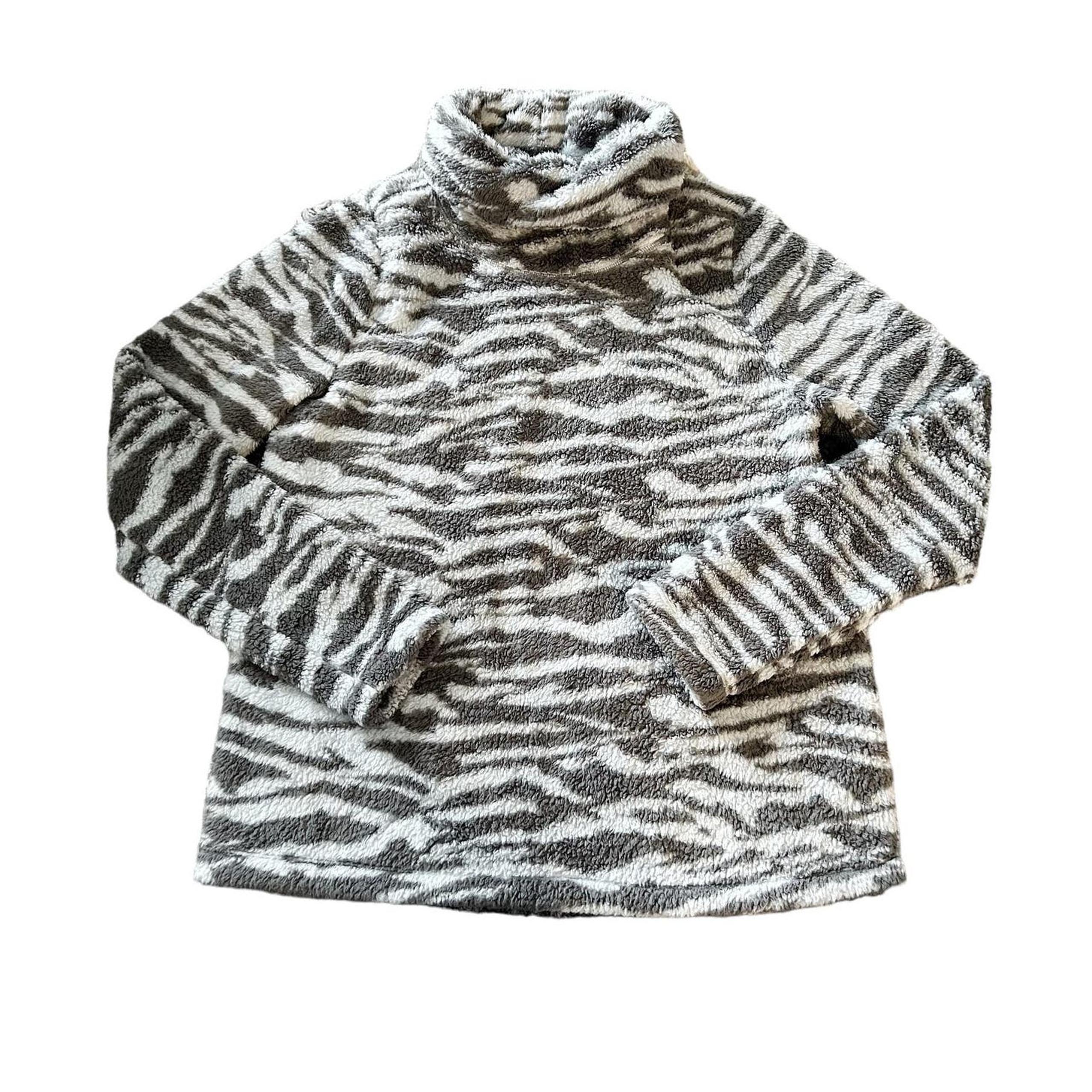 Zella Gray Zebra Print Turtleneck Fleece Pullover Womens Size S