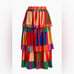 Farm Rio Sunset Stripes Tiered Midi Skirt (S)