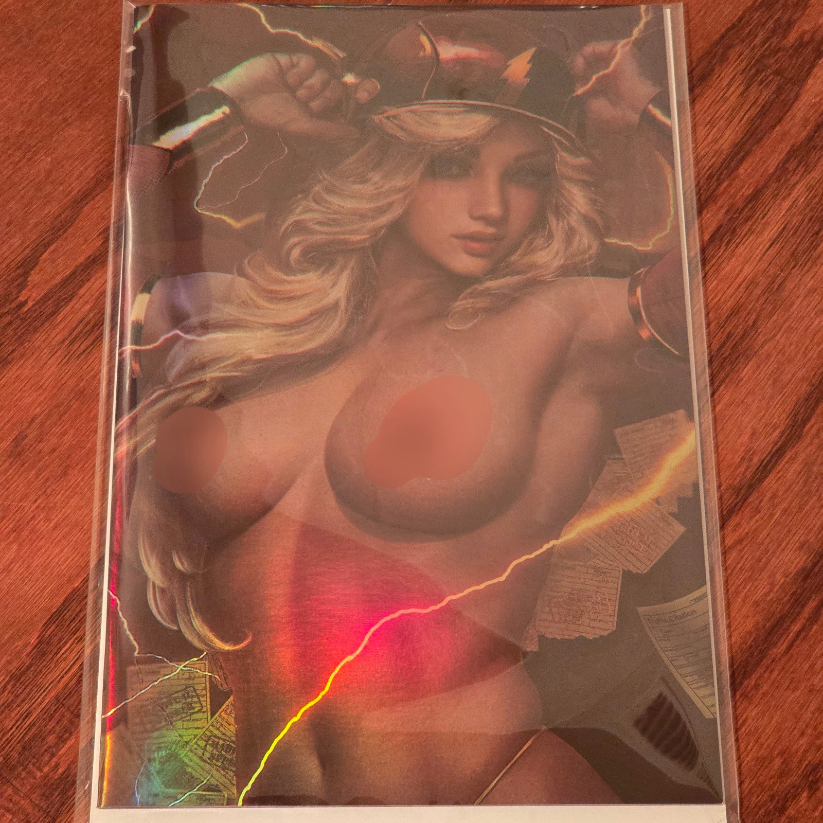 Power Hour - Flash Cosplay - Close-up TOPLESS Rainbow Foil Cover