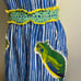 Vintage 1960s Bib Apron w Parrot Eyelet Adjustable Blue Green Yellow One Size