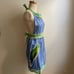 Vintage 1960s Bib Apron w Parrot Eyelet Adjustable Blue Green Yellow One Size
