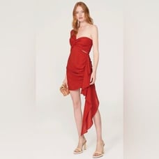 RTR Just BEE QueenSolange Dress Sz Small Red Mini Cutout One shoulder Ruffle