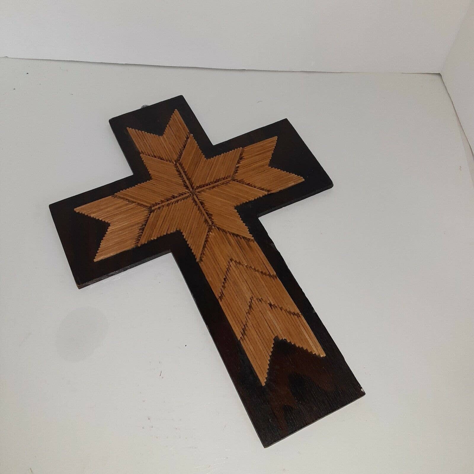 Vintage Matchstick Handcrafted Cross 15x11
