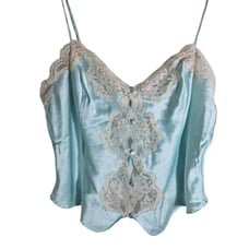 Vintage Victoria's Secret Y2K Blue Lace Embroidered Frilly Button-up Cami Size M