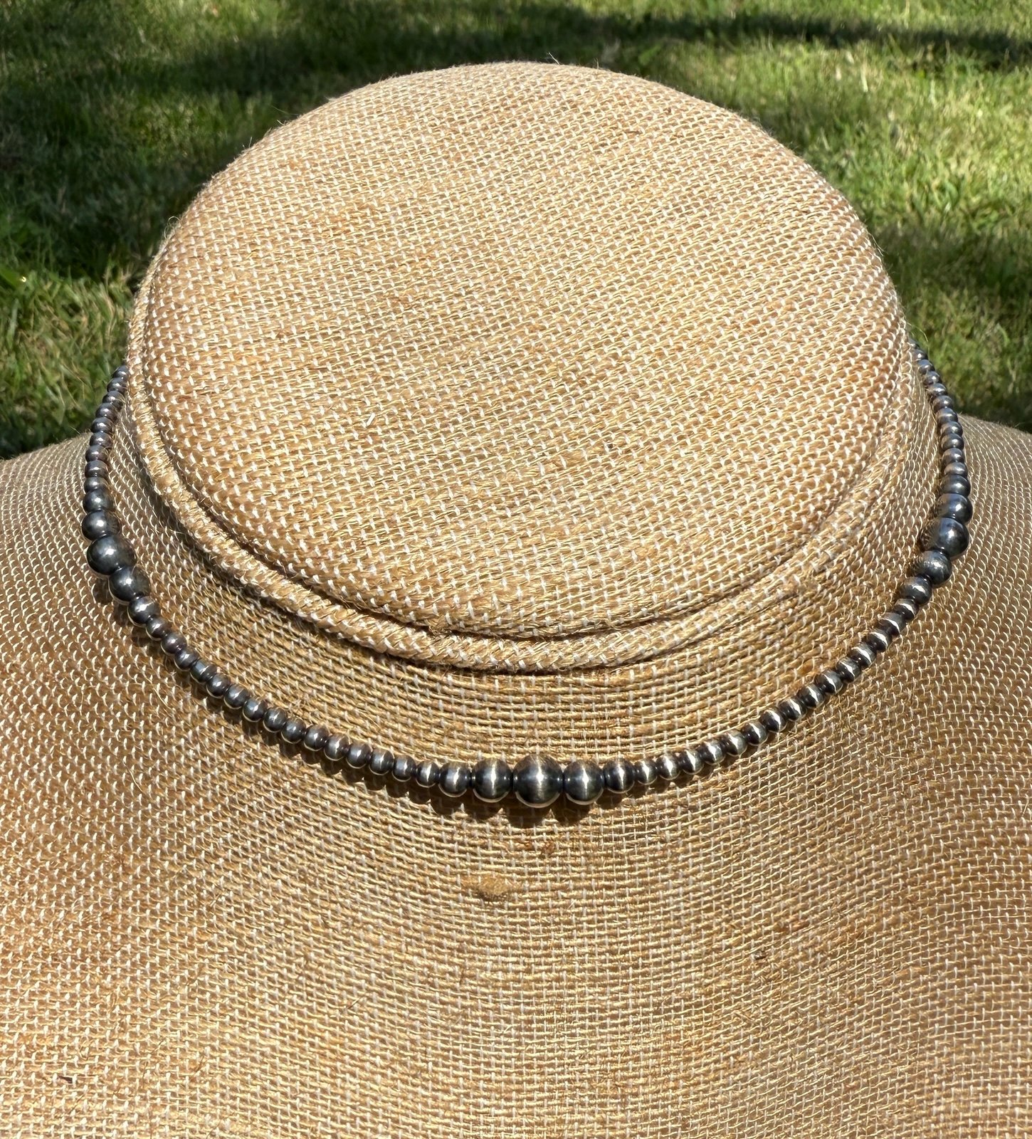 14” 3-6mm Genuine Sterling Silver ‘Navajo Pearls’ Style Choker Necklace