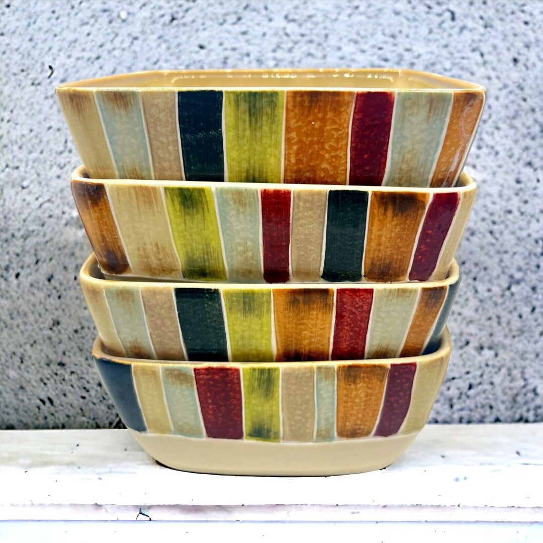 TABLETOPS Lifestyles JENTRY Set Of 4 Multicolored 5 3/8 Square Cereal Bowls