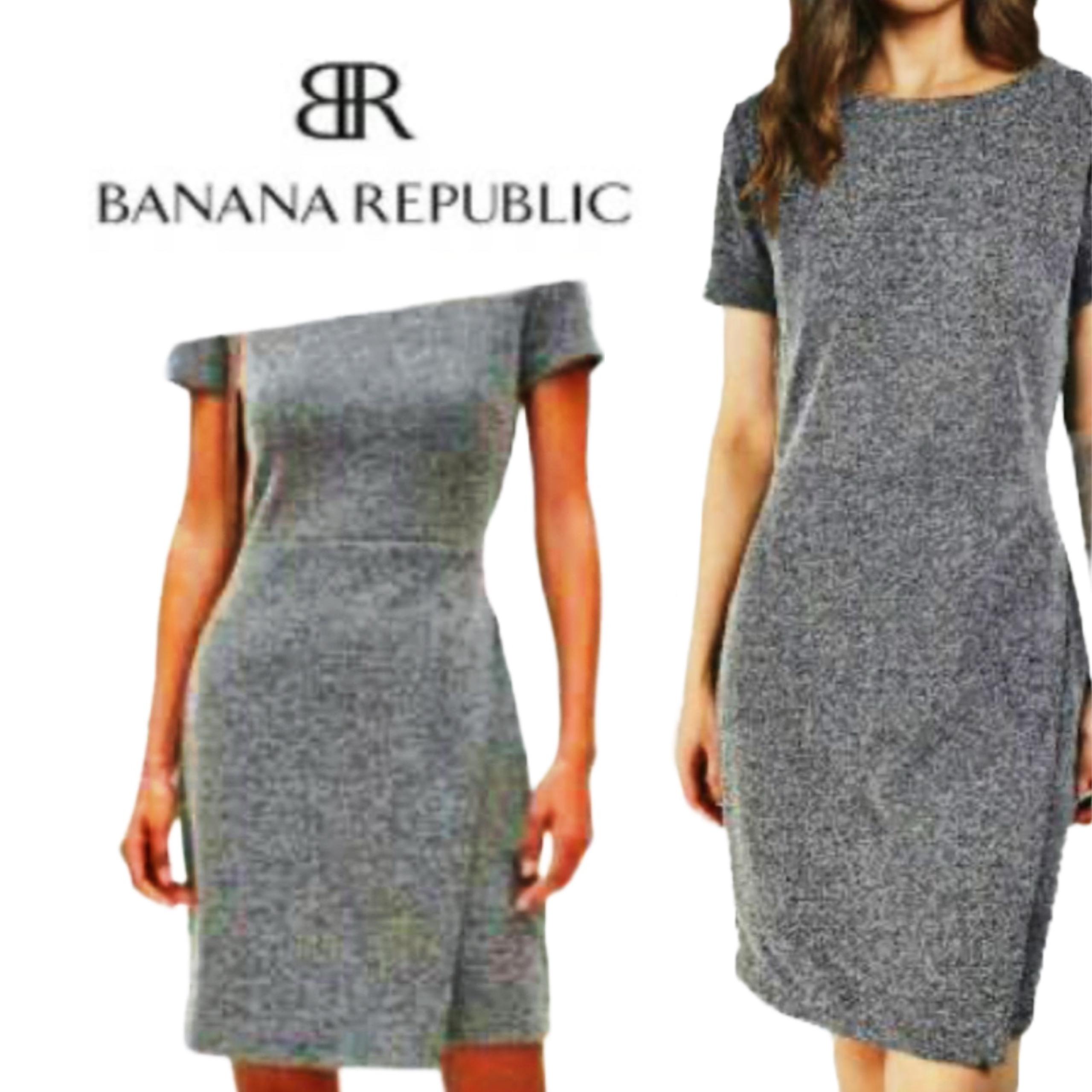 Banana Republic Heather Gray Short Sleeve Faux Wrap PolyCotton Mini Dress Sz 12P