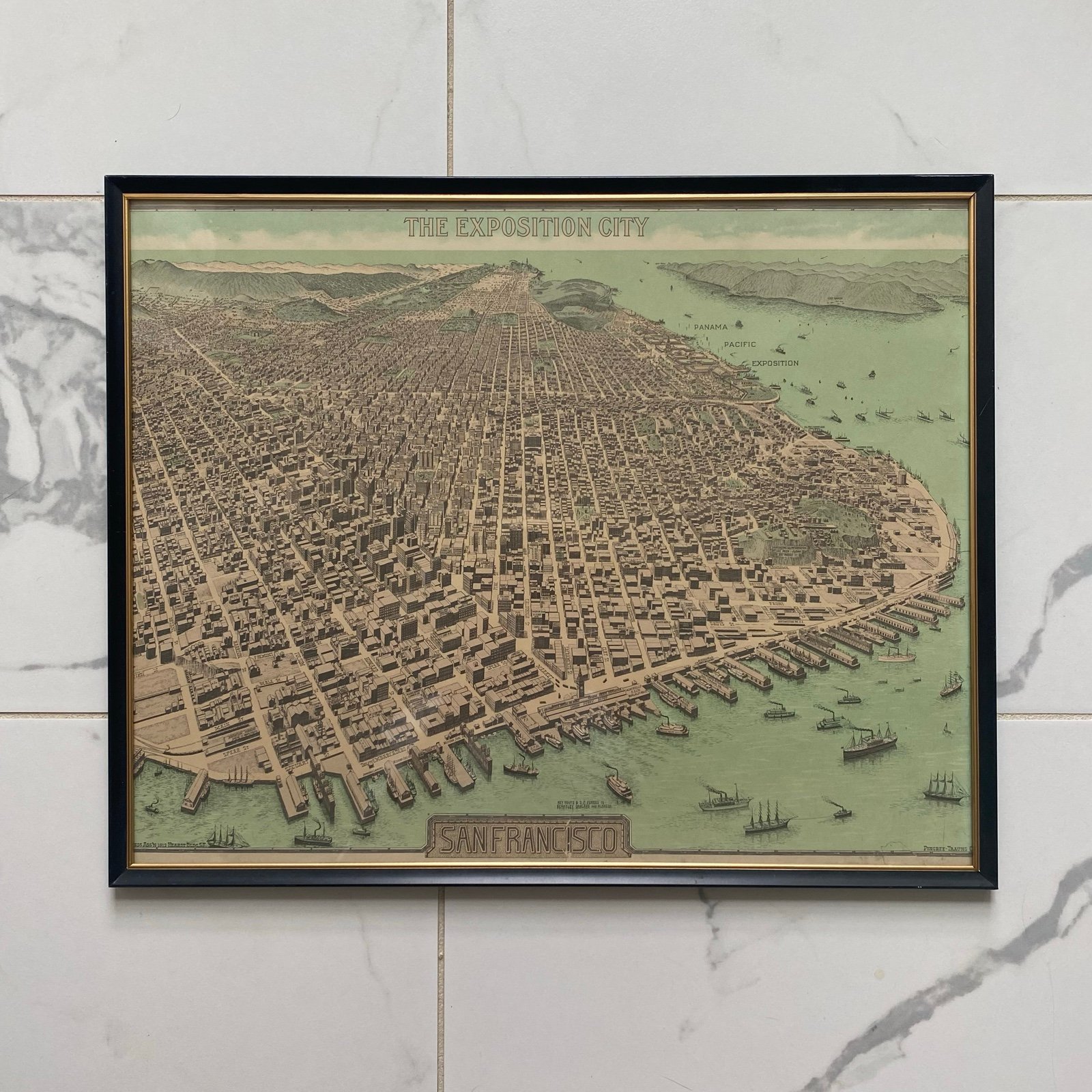 Vintage 1968 North American Press Bird's-Eye View Map of San Francisco CA