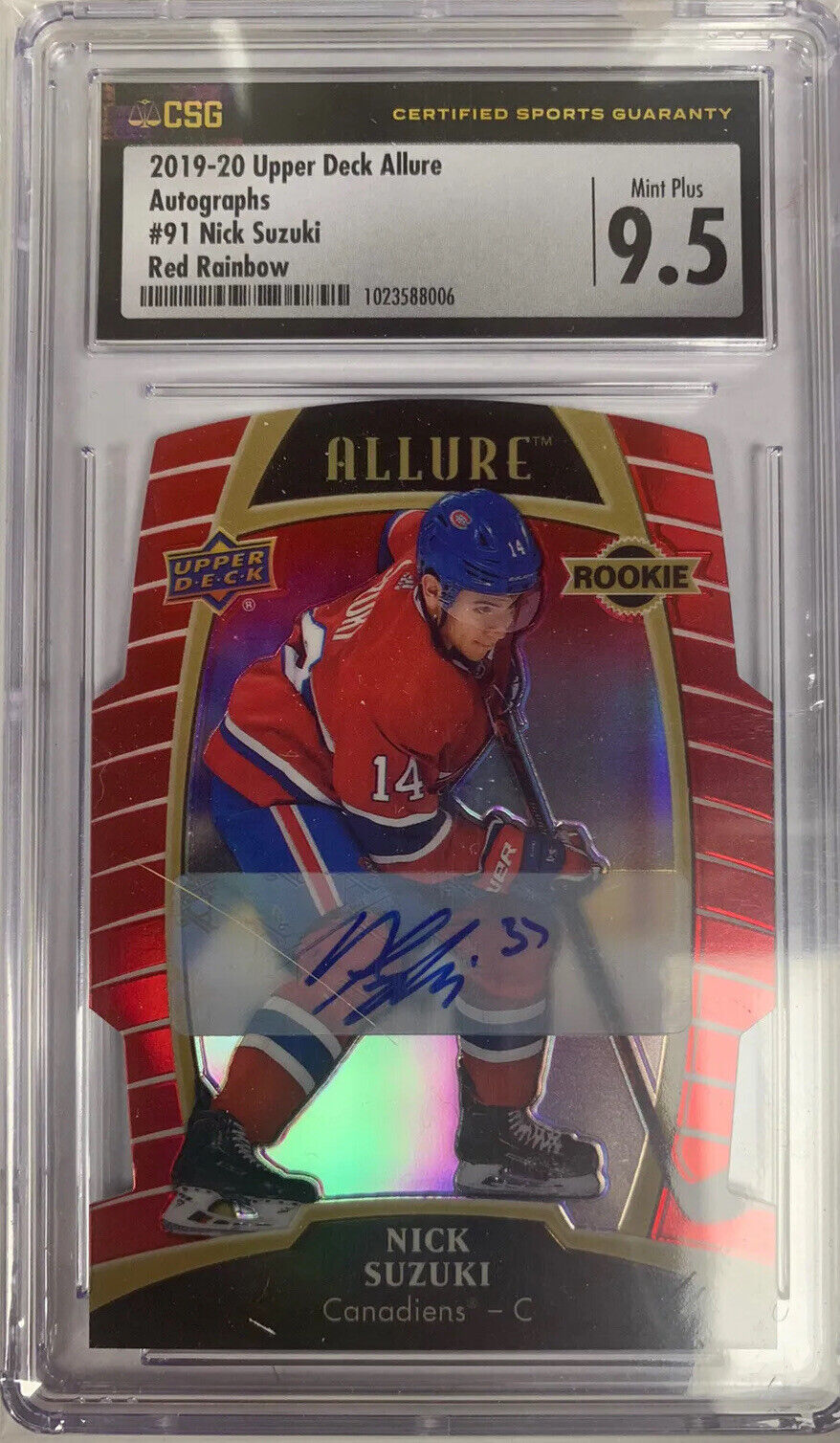 2019-20 Nick Suzuki Allure Rookie AUTO #/349, Rainbow CSG 9.5RC