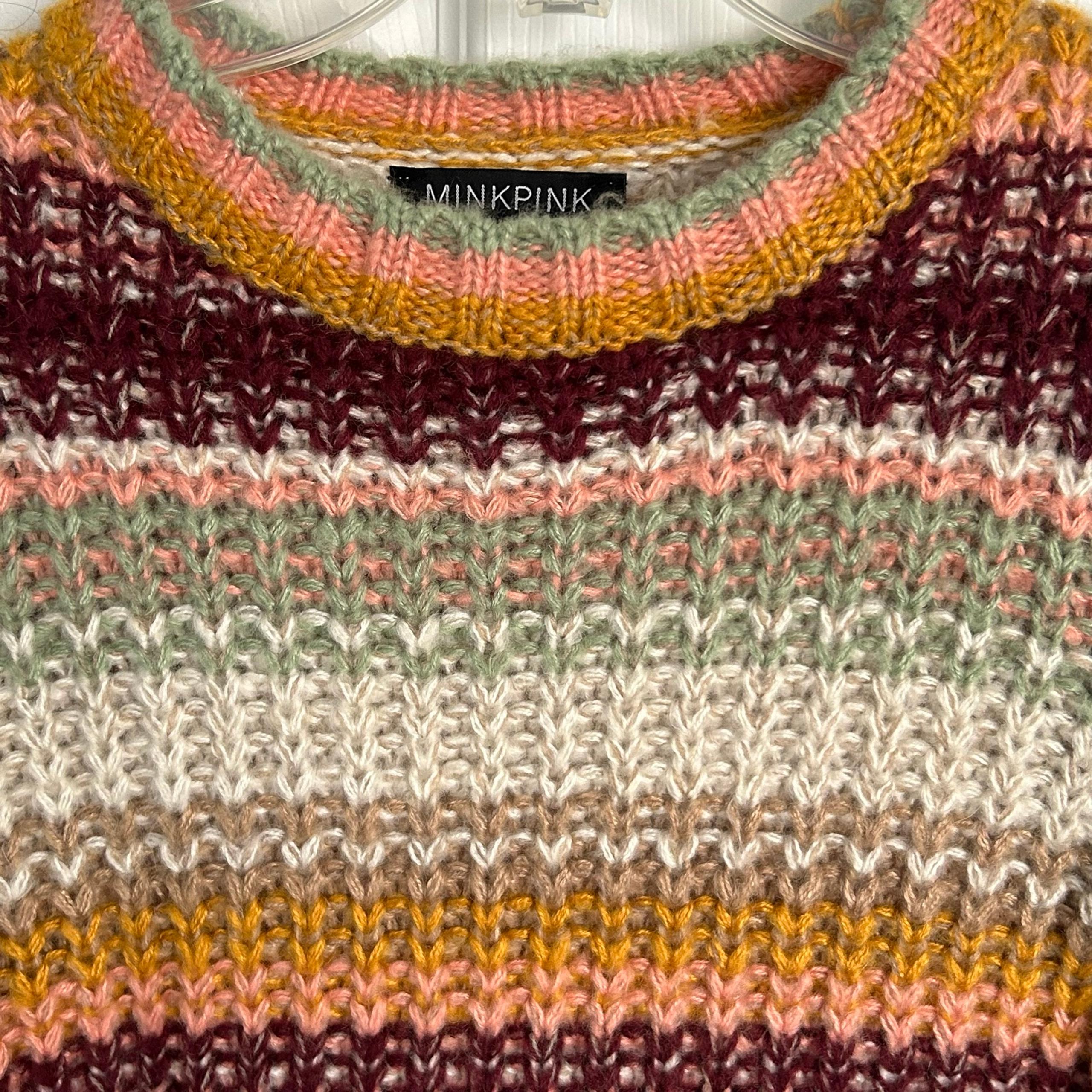 Women’s M Mink Pink Khalida Striped Chunky Knit Sweater Puff Sleeves