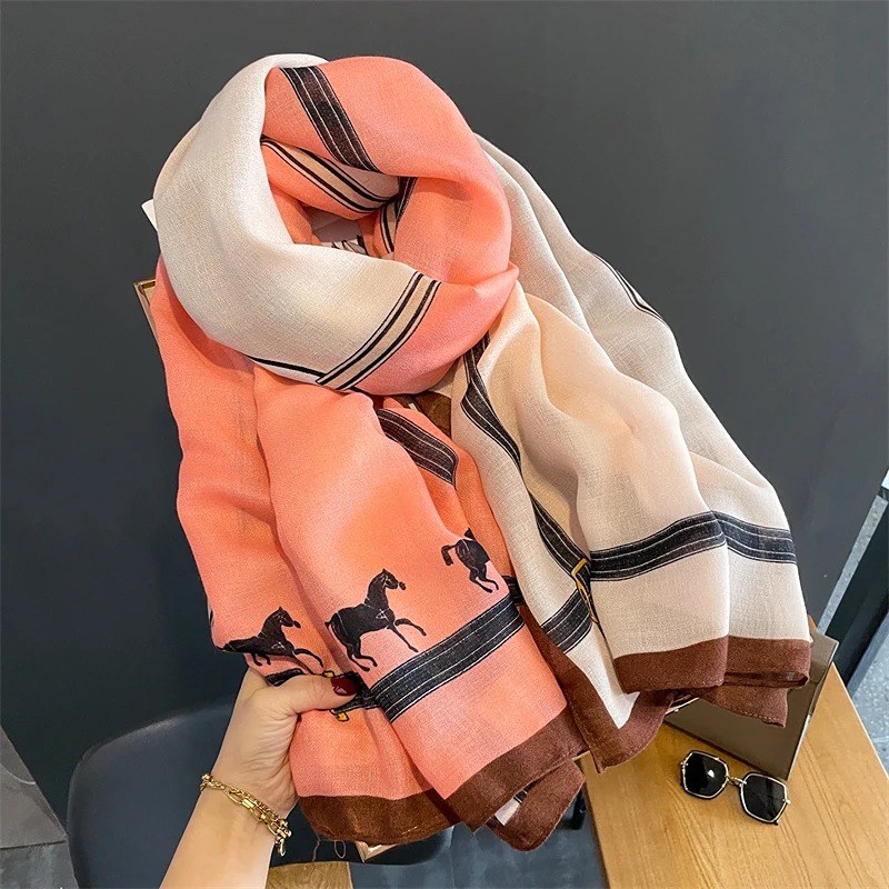 Winter Women Scarf Beach Horse Shawl Cotton Lady Fashion Chain Scarves Bandana P
