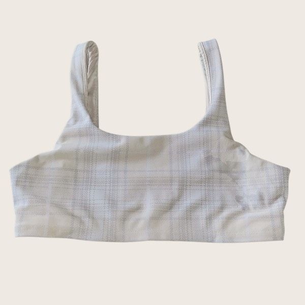 ALO YOGA Vapor Legacy Plaid Sports Bra Cream Beige Gray Plaid Size Small