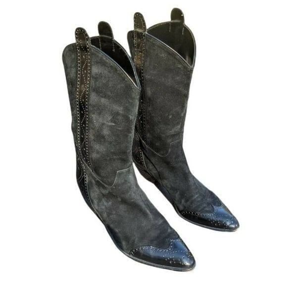 Miss Maud Paris Leather Boots Wingtip Black 40 Vintage Pointed Toe