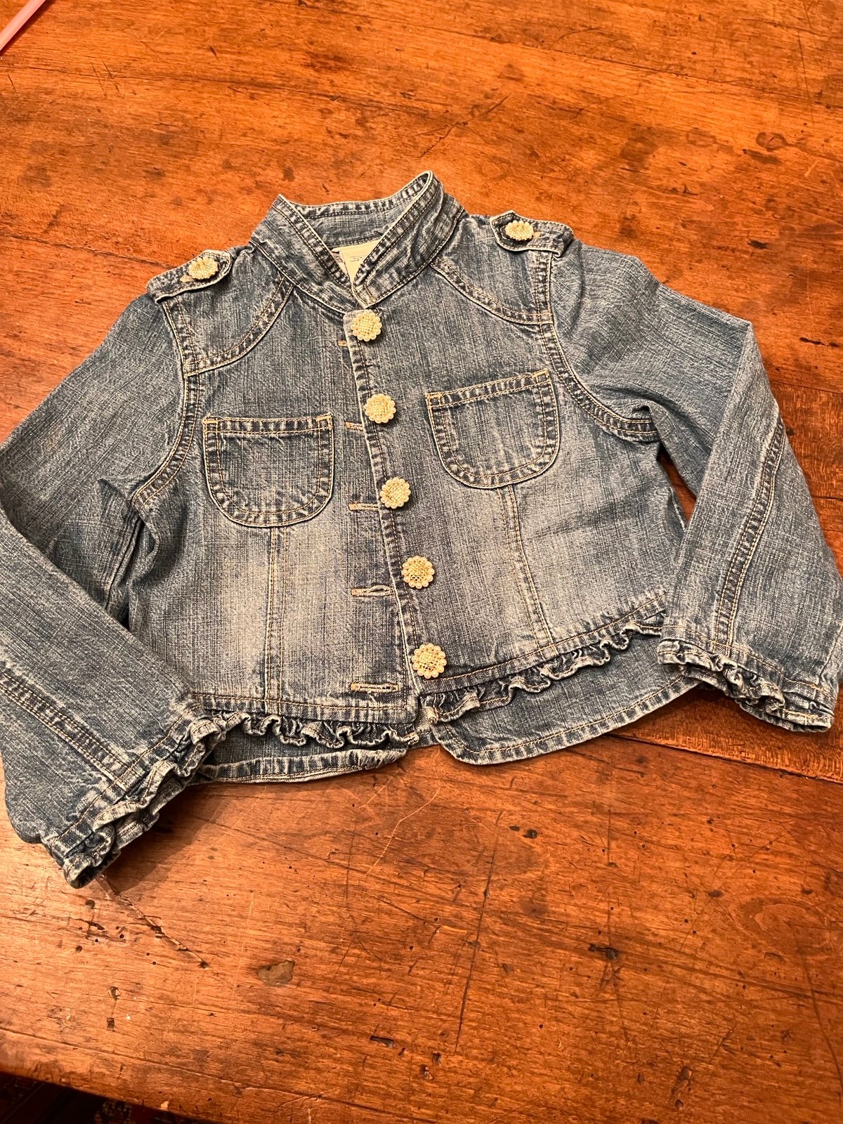 Jean jacket Pearl buttons ruffles 3T