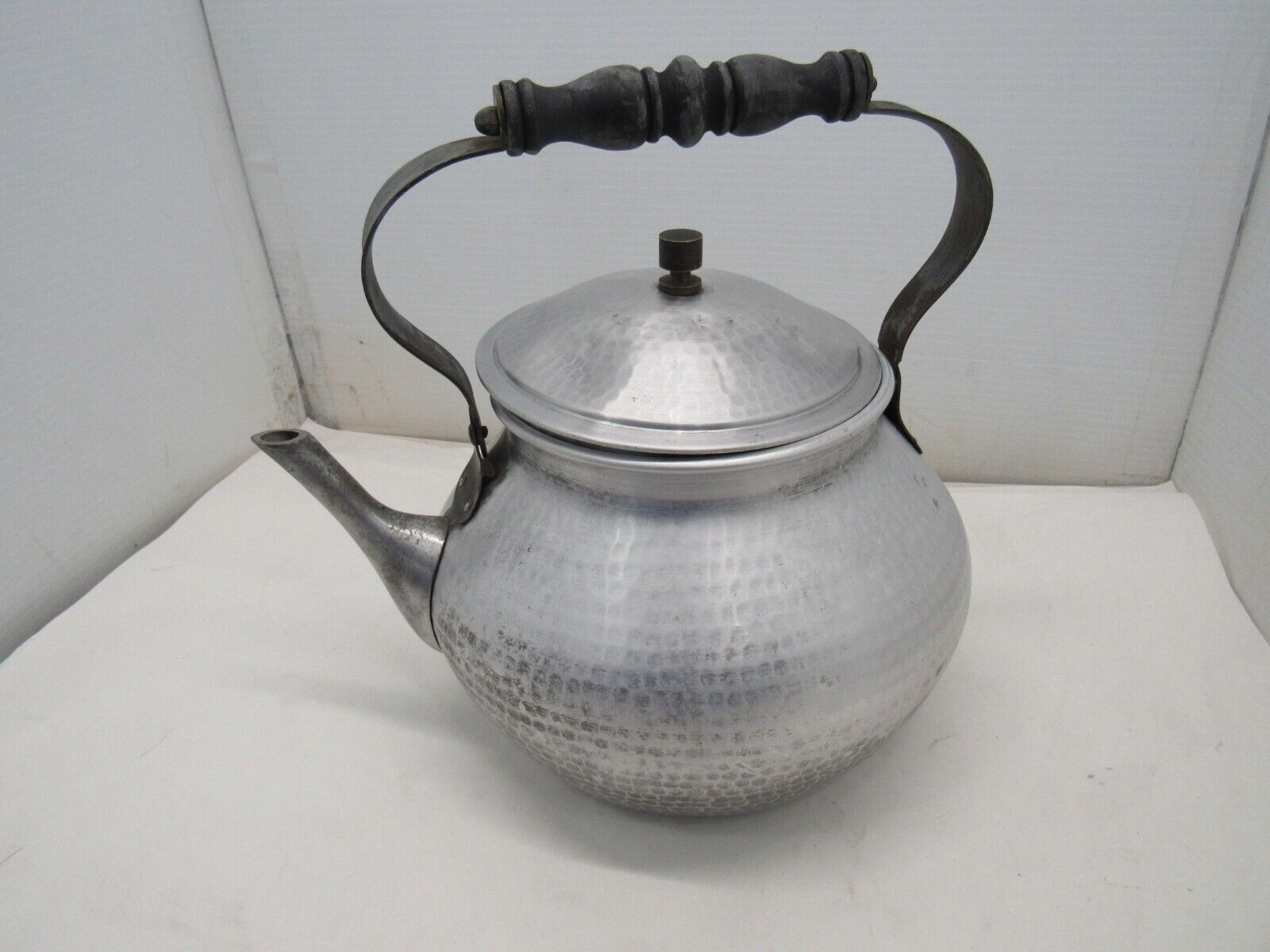 Vintage Hammered Aluminum Teapot with Copper & Wood Handle 5 Quart Size Italy