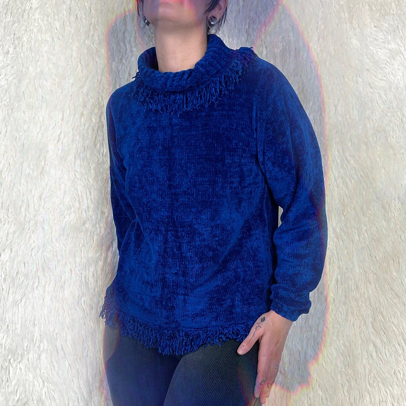 Vintage 80s Royal Blue Tassel Turtleneck Sweater