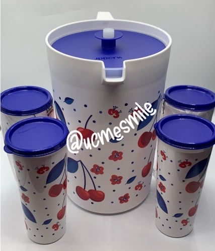 Tupperware Classic Cherries Design Pitcher & Tumbler Set