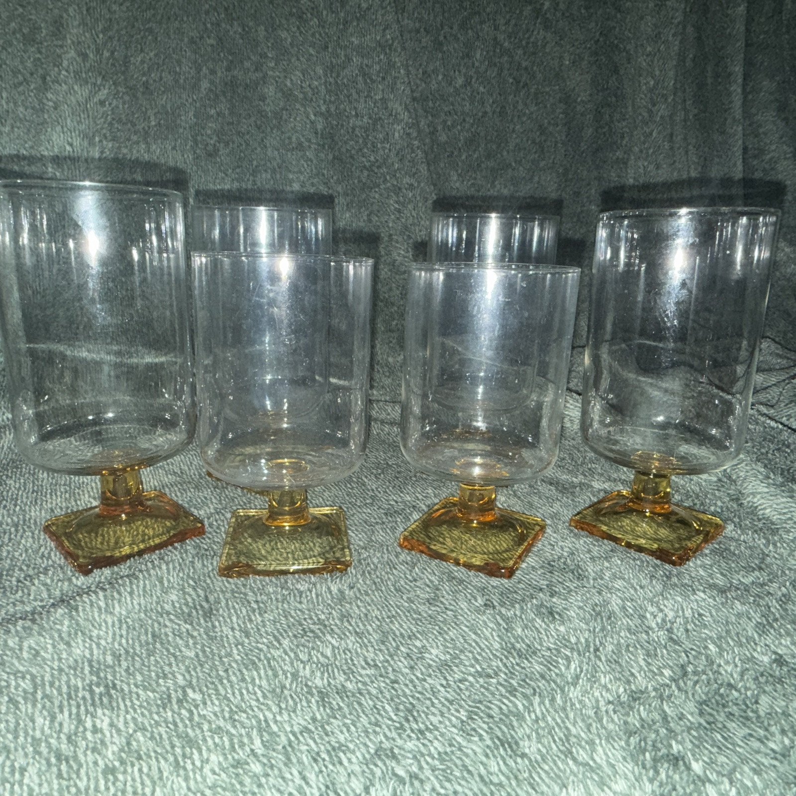 6 Vintage Federal Nordic Yellow Topaz Water Glasses Tumbler Hand Blown