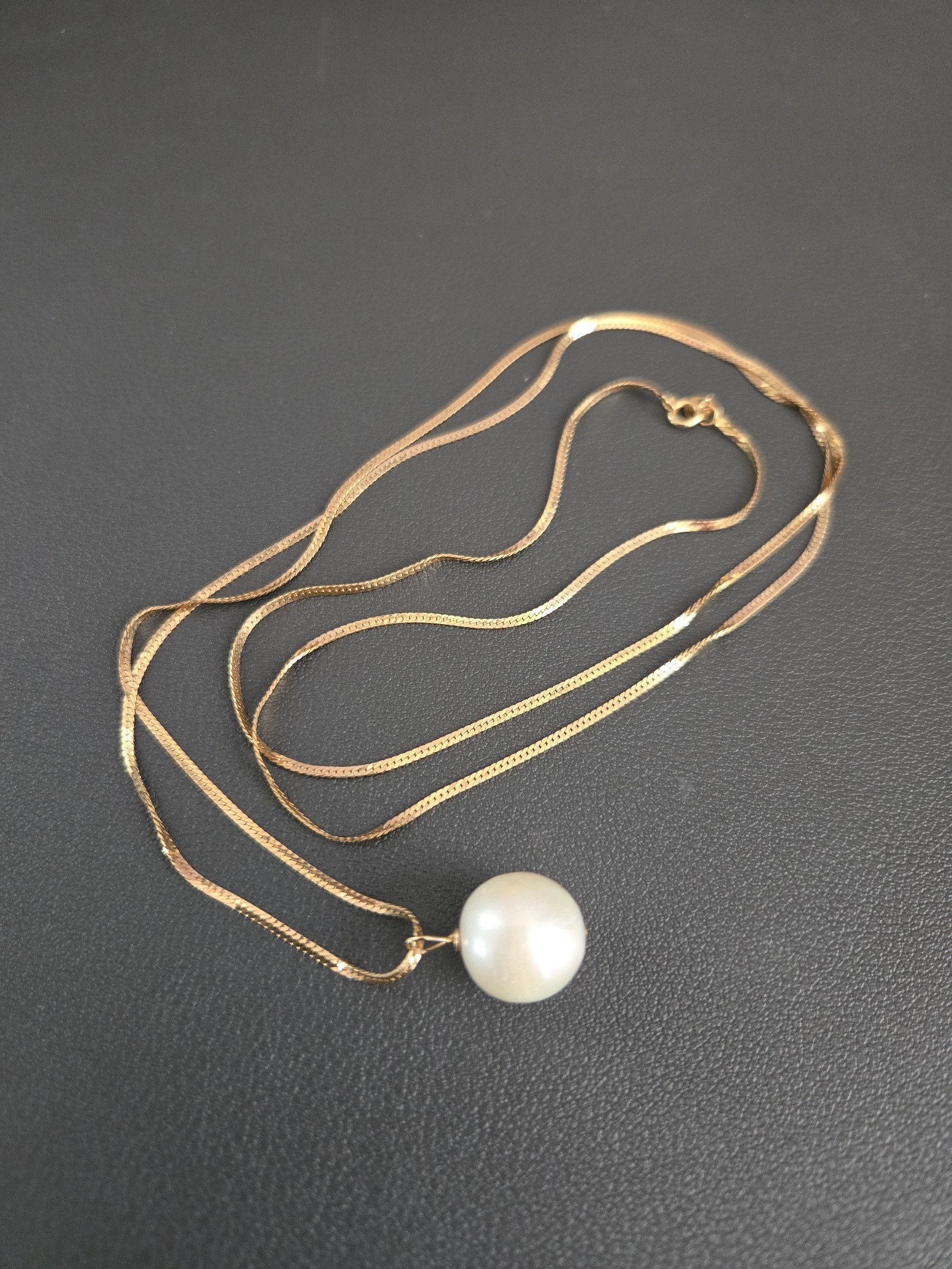 14K Gold Solid Gold 30 long Snake Chain Necklace with Pearl Pendant