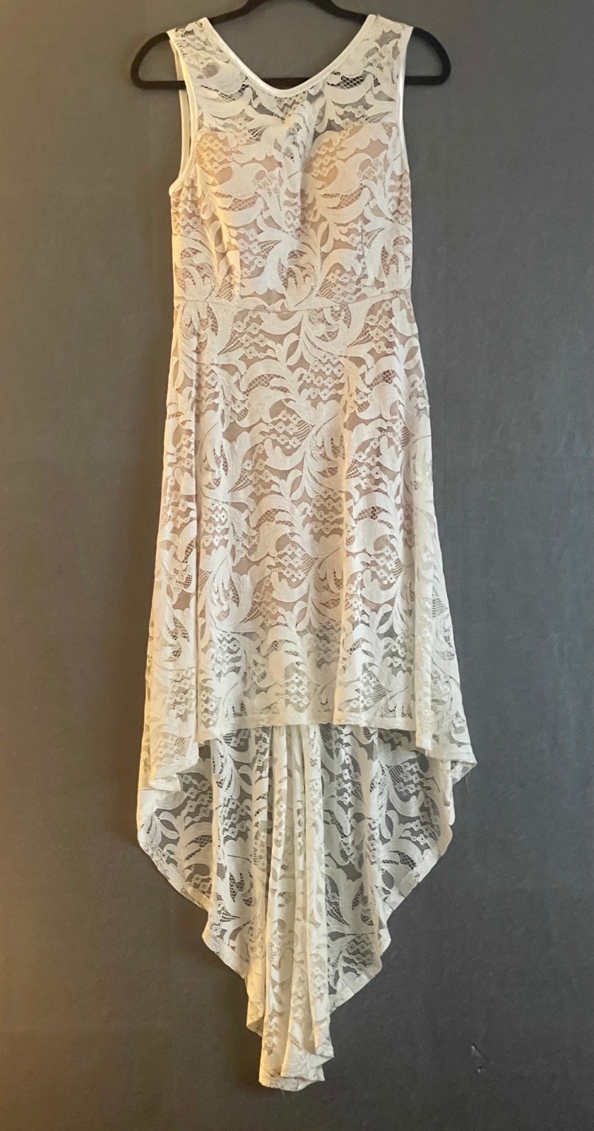 Papillon High Low Ivory Lace Sleeveless Zippered Back Fit N Flare Dress Sz Small