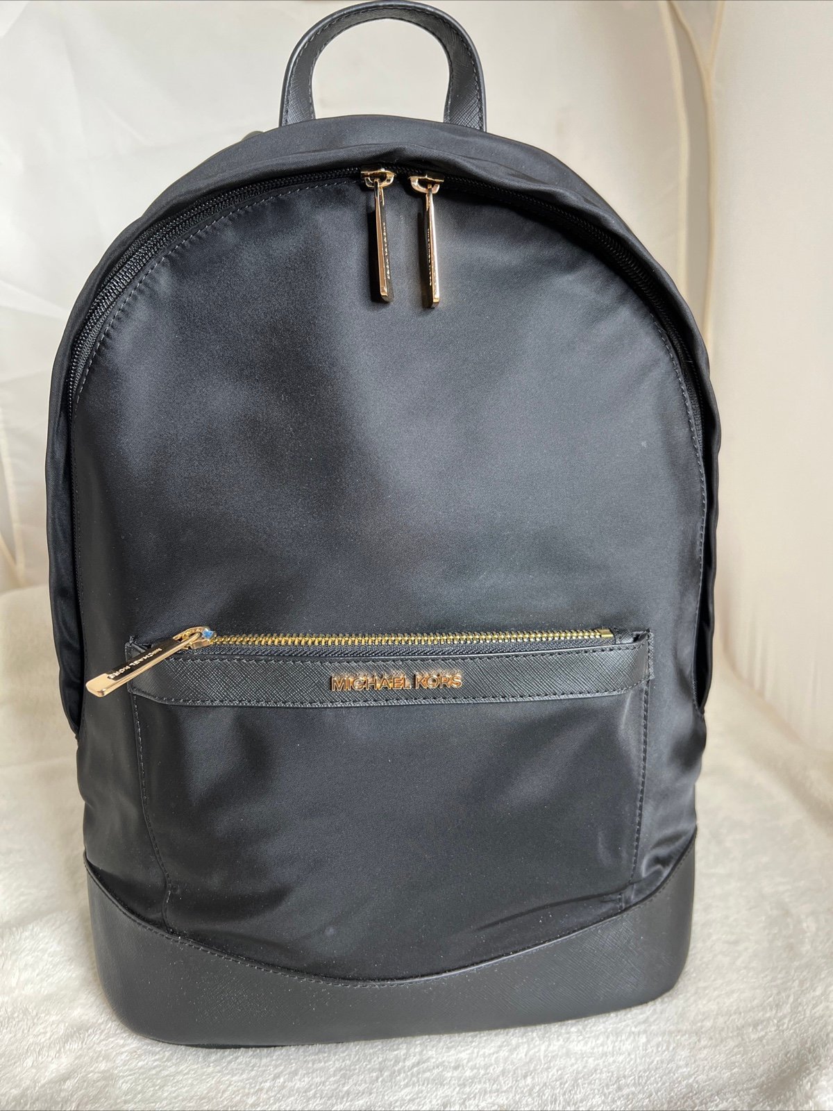 MICHAEL KORS Morgan Women's Backpack Black Nylon Saffiano Leather Excellent Cond
