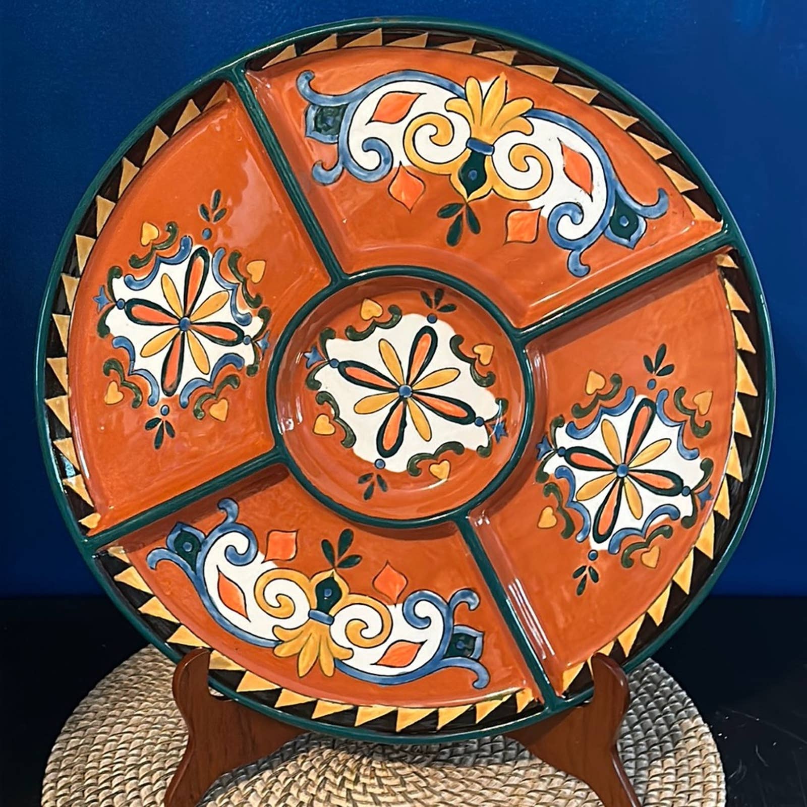 Mexicana Hand Painted Pottery Ceramic Large Appetizer Serving Platter 15”