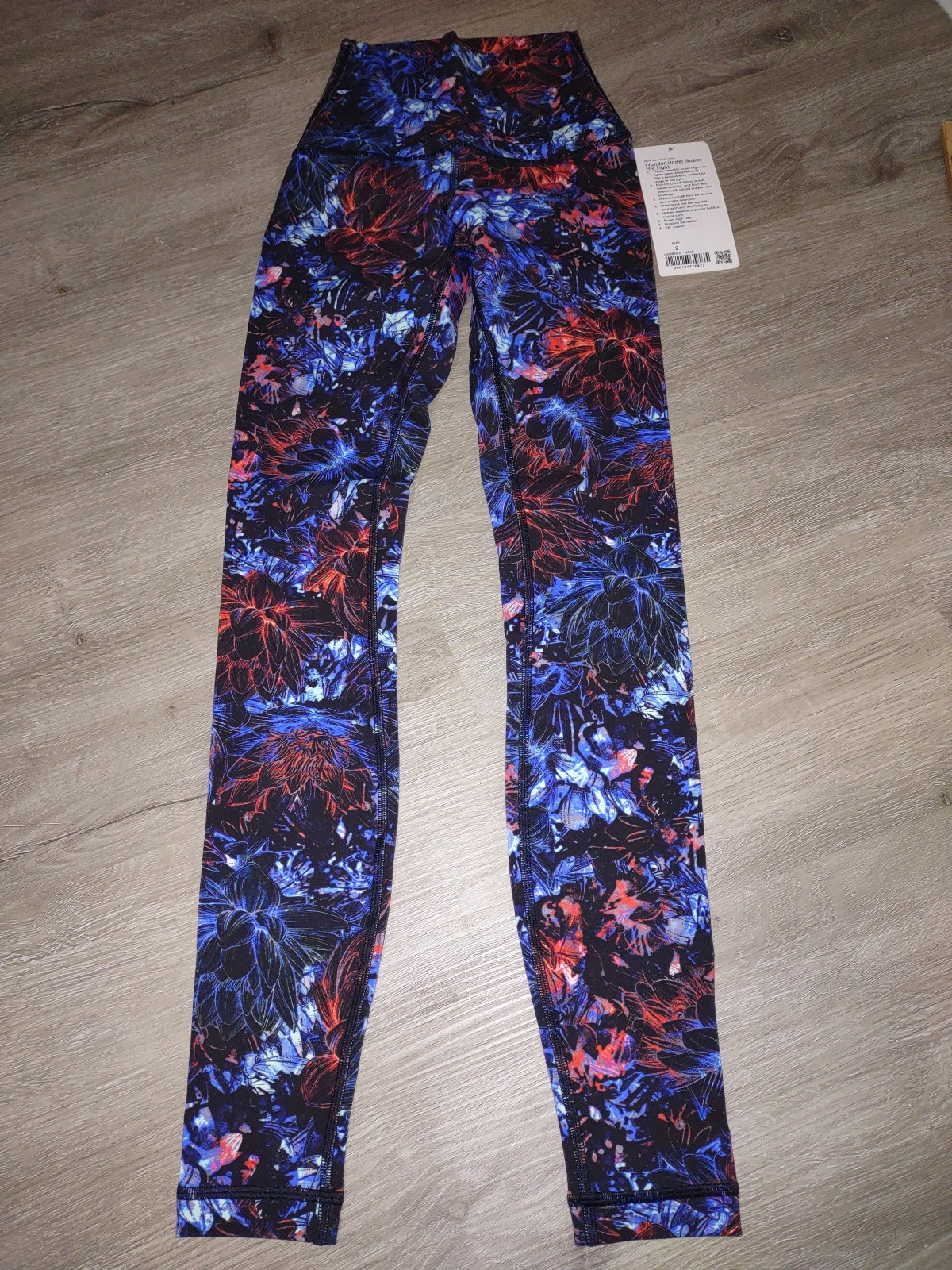 Lululemon Wunder Under High-Rise Tight 28 Floral Blue/Red Women's Size 2 NWT