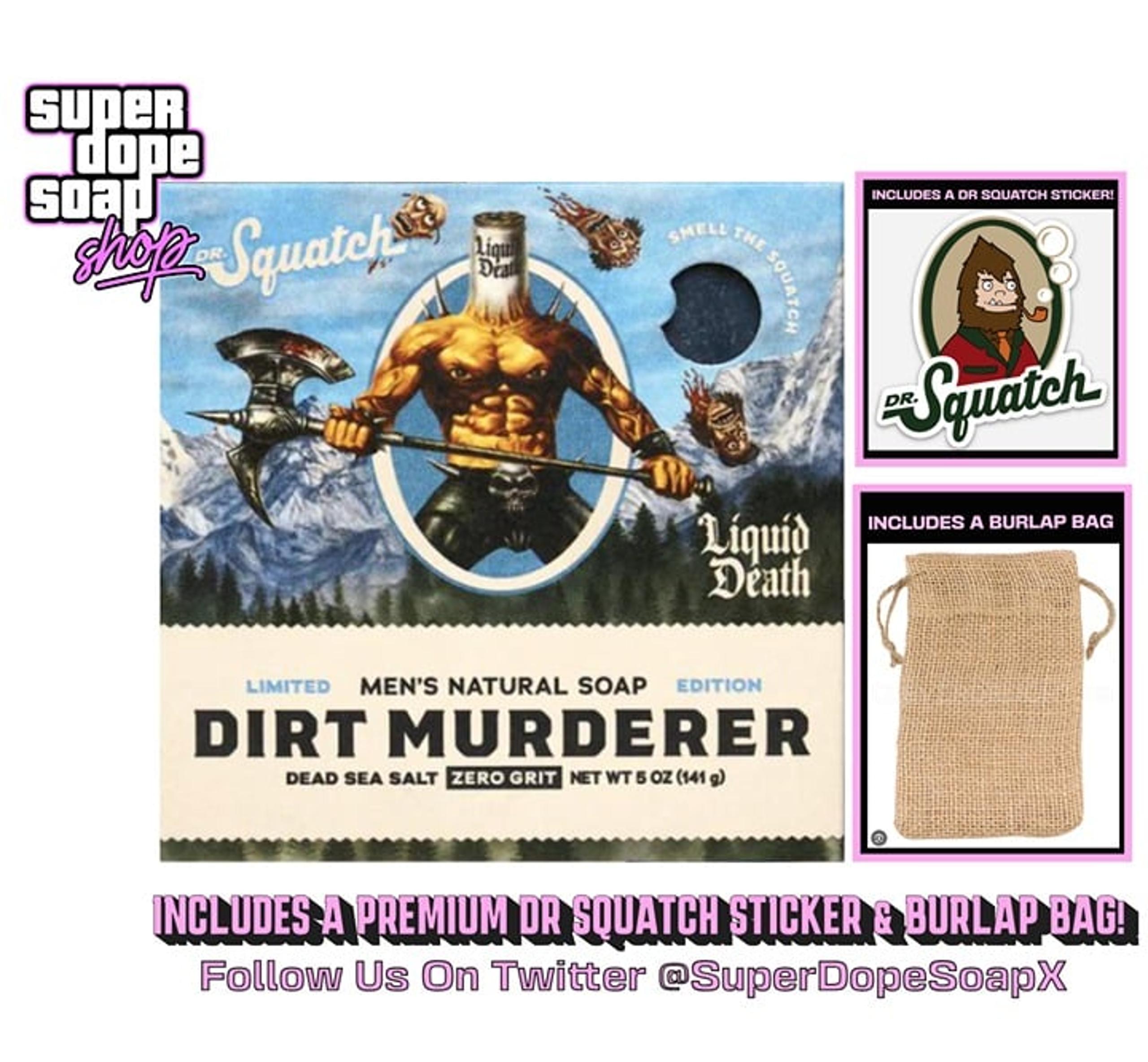 New! Dr Squatch DIRT MURDERER Limited Edition Soap Bar (Free Sticker & Bag )