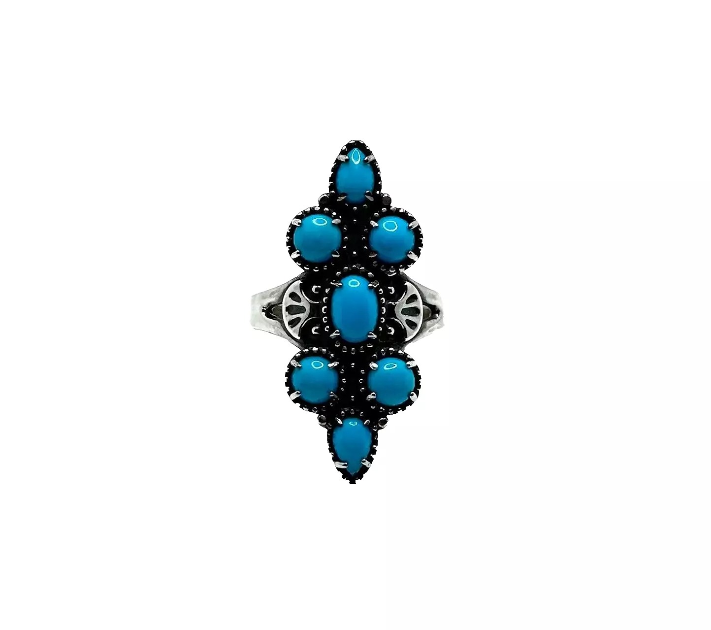 American West Sterling Silver Sleeping Beauty Turquoise Cluster Ring Size 11