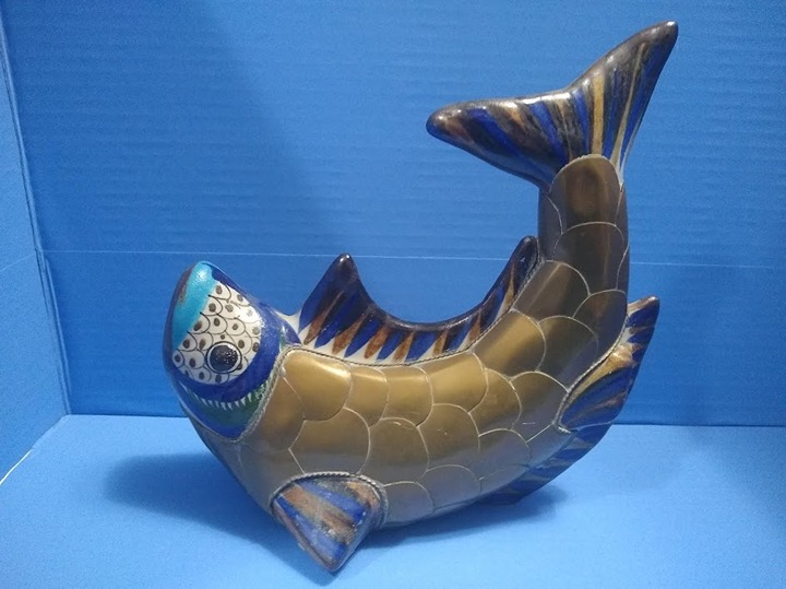 Brass & Ceramic 8 1/2 inch Fish Figurine
