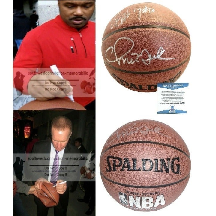 Chris Mullin Tim Hardaway Warriors Signed NBA Basketball Beckett BAS Autographed