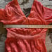 Farm Rio Anthropologie Devore Midi Dress Coral Faux Wrap V-Neck Lace Size XS