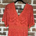 Farm Rio Anthropologie Devore Midi Dress Coral Faux Wrap V-Neck Lace Size XS