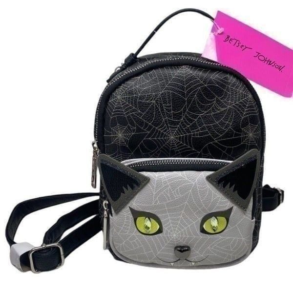 BETSEY JOHNSON KITCH MINI BACKPACK HALLOWEEN VAMPIRE CAT SPIDER WEB NOVELTY ZIP
