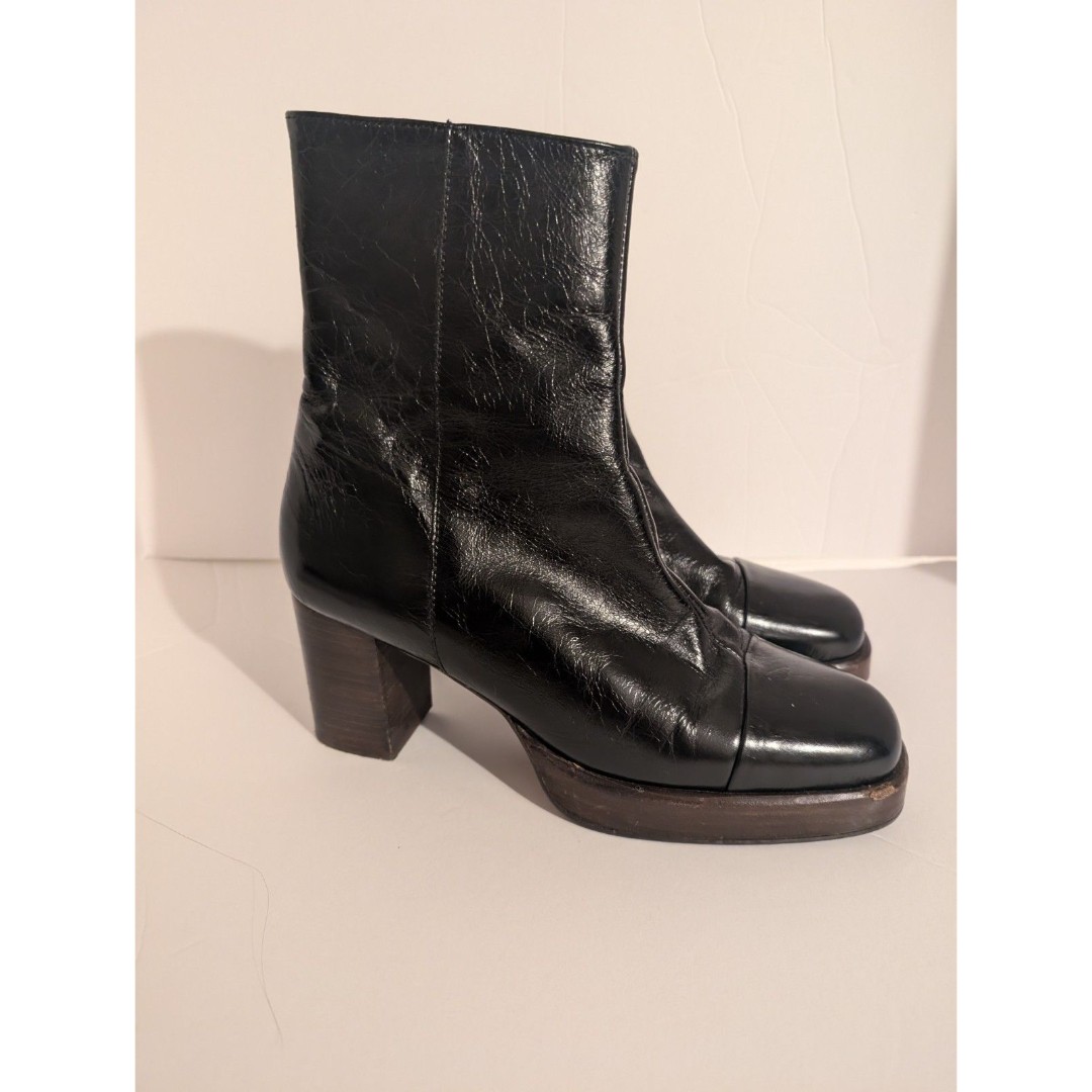 Vintage Asos Boots Ankle Platform Black Leather 8 Mod Y2K