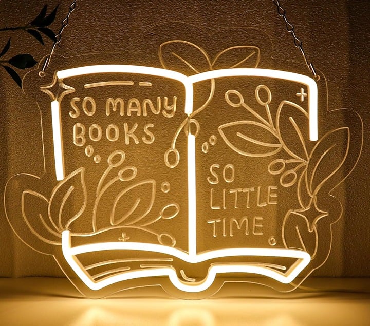 Fun Warm Bright “So Many Books, So Little Time” LED Night Light Room Wall Decor