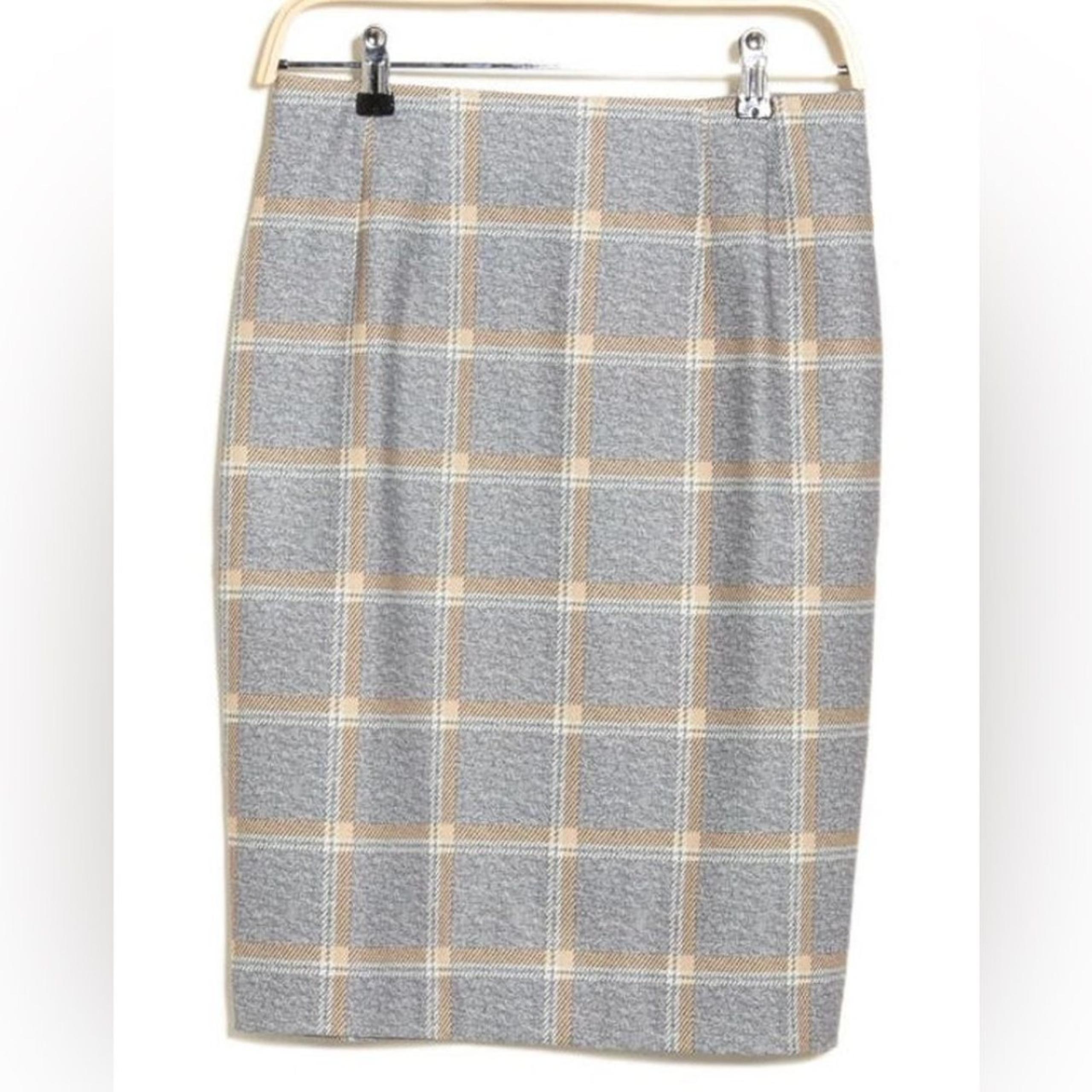 Windowpane Print Pencil Skirt in Gray/Camel Size LP NWT - Amanda & Chelsea