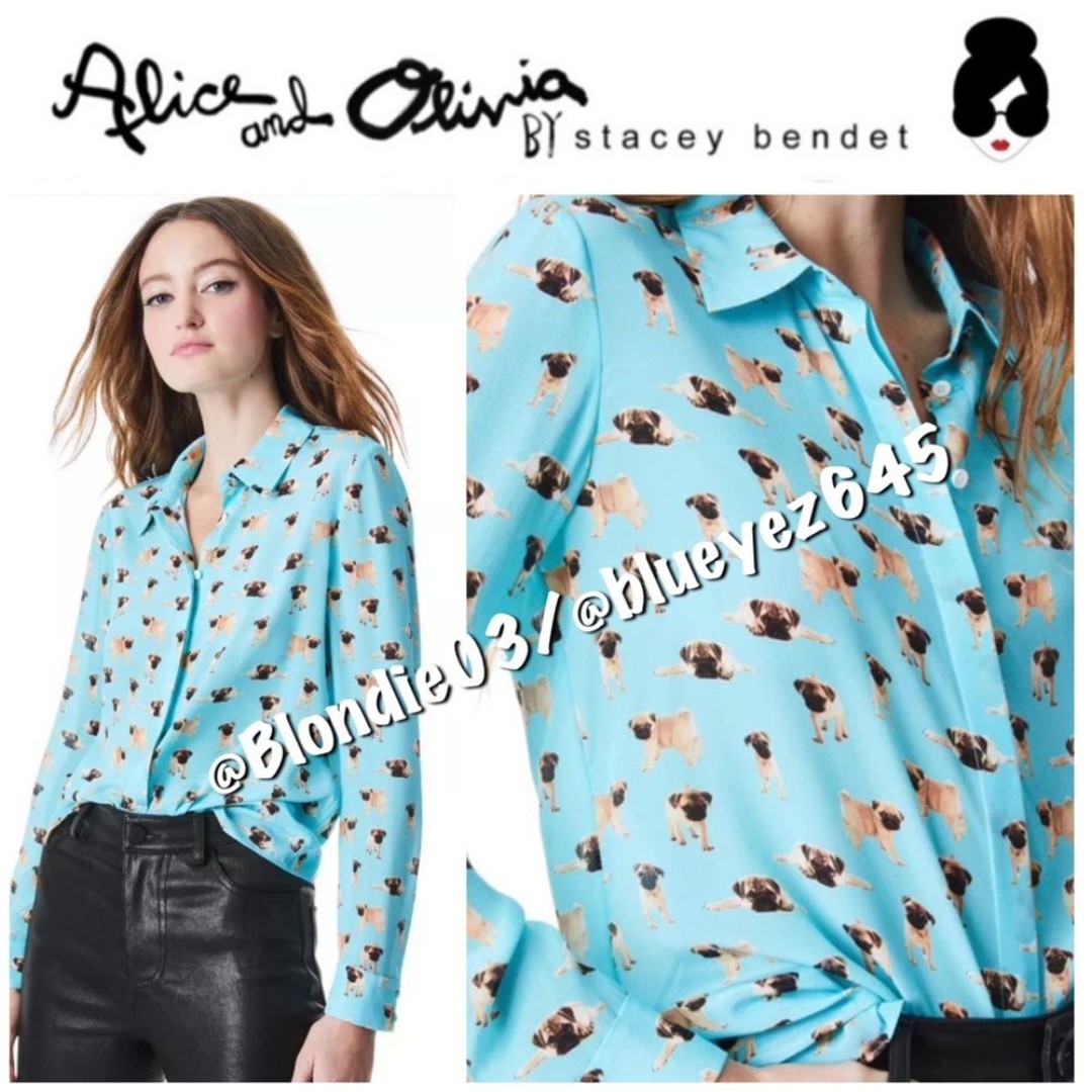 Alice + Olivia “Willa” pug party button down shirt XS