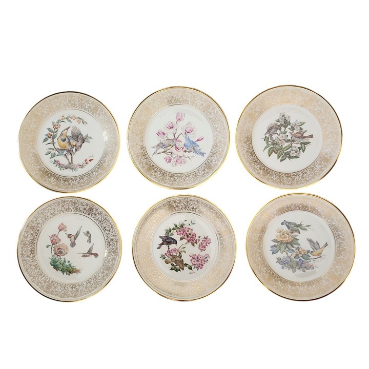 Lenox Annual Limited Edition Boehm Birds Dinner Plates 1970-1975 1-6 24k Gold DS
