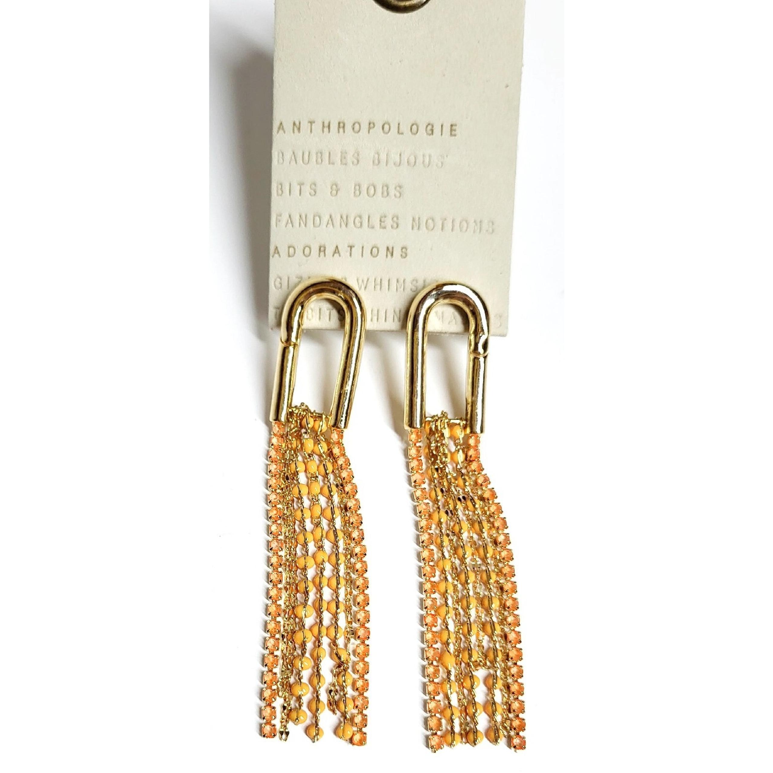 Anthropologie Crystal Beaded Chandelier Earring Orange Multi 14k Gold Plated NWT