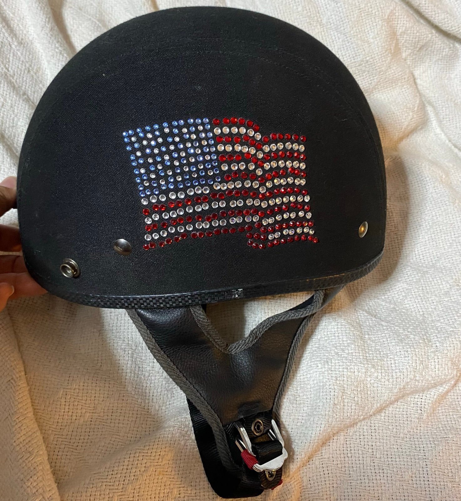 Vega XTS Rhinestone Flag Graphic Half Helmet (Red/White/Blue PLEASE READ