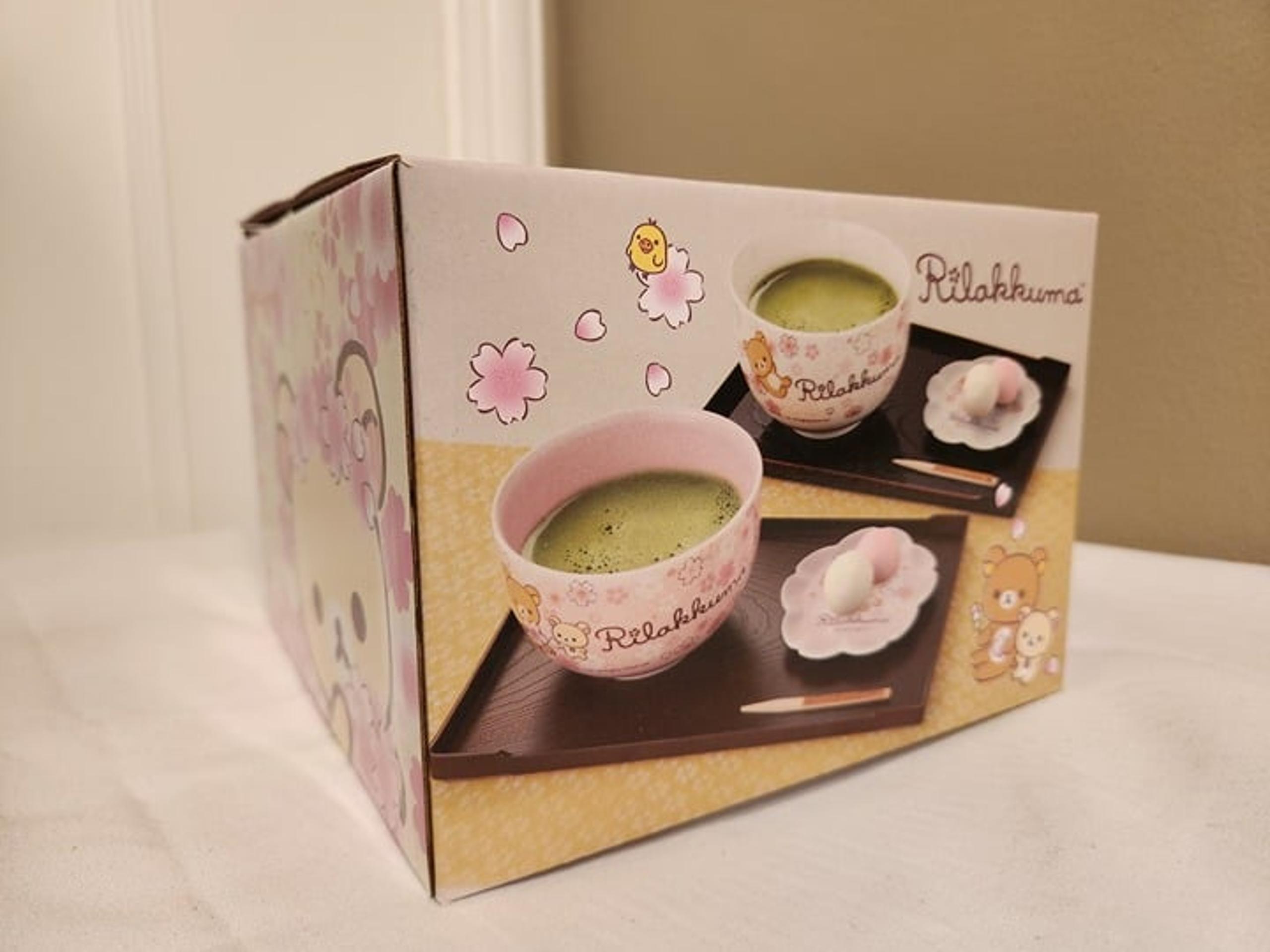 San-X Rilakkuma White Sakura Tea Ceremony Matcha Bowl and Matching Plate Set