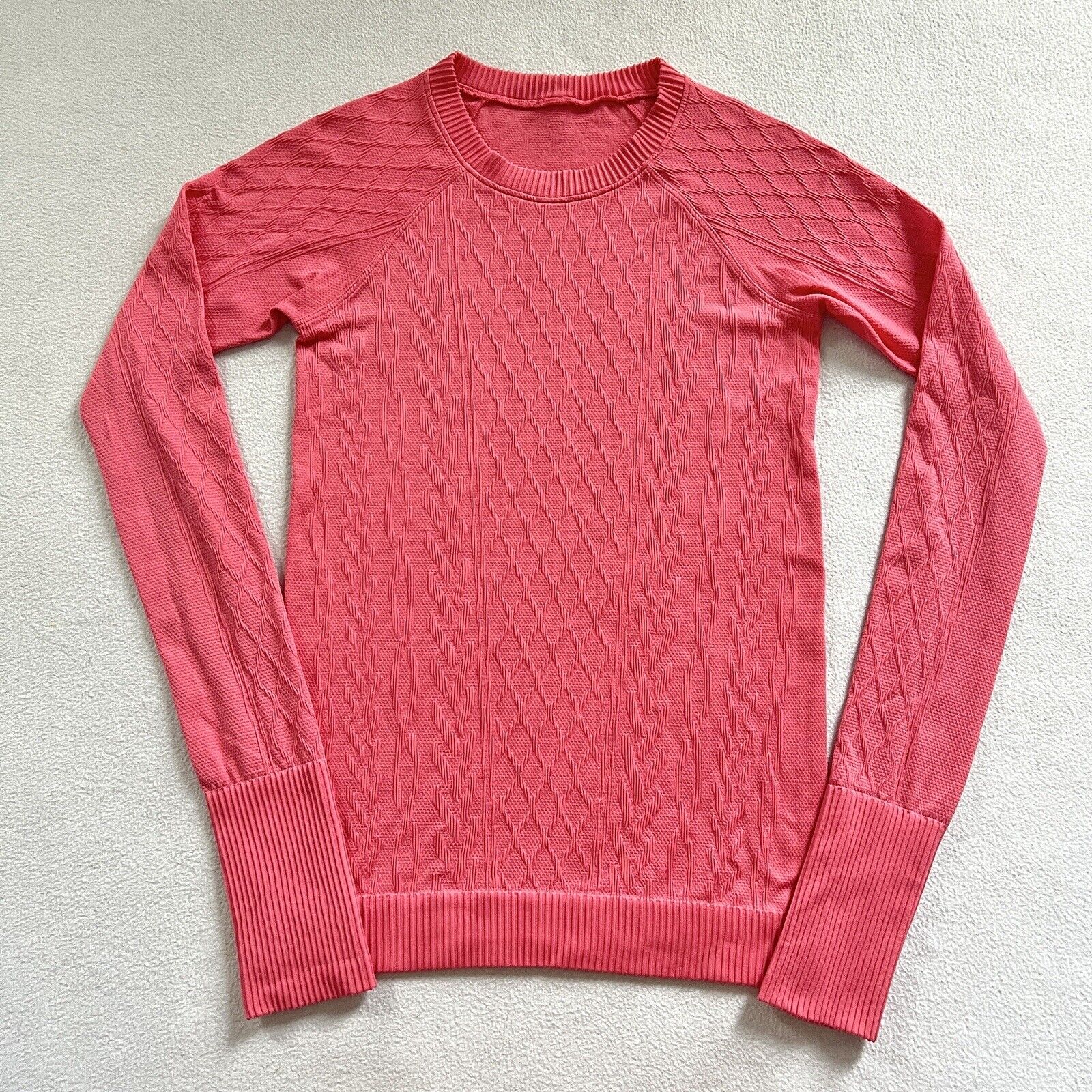 Lululemon Pink Flash Light Tone Textured Thumbhole Rest Less Pullover Shirt 4