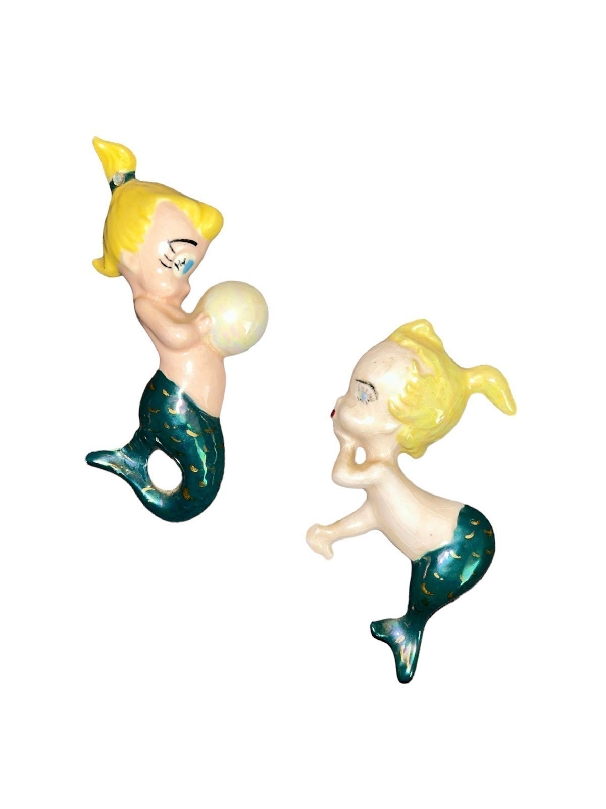 Mid Century Lefton inspired Ceramic Set Mermaids Wall Decor