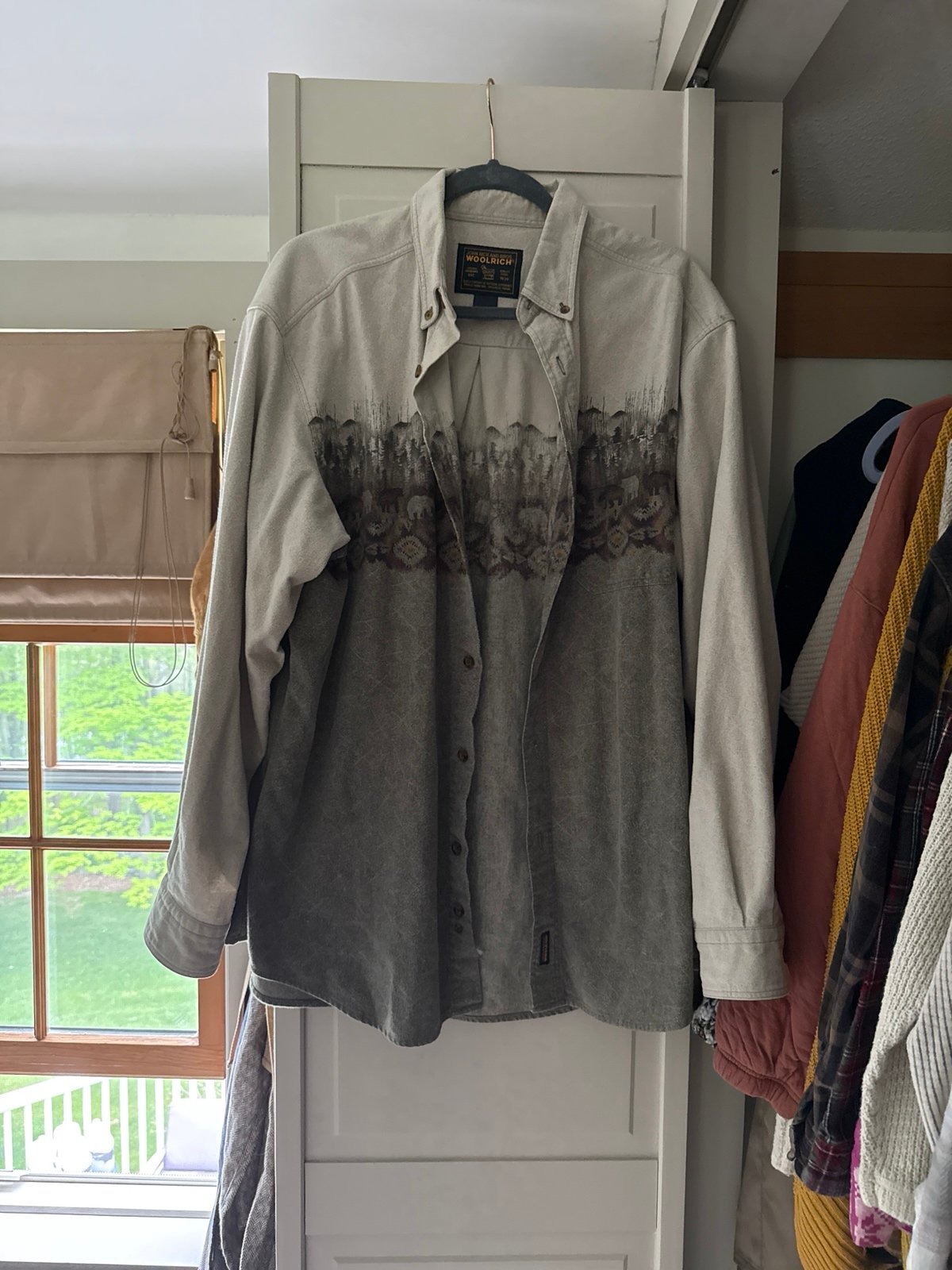 Vintage Woolrich Bear Forest Print Button-Down Shirt