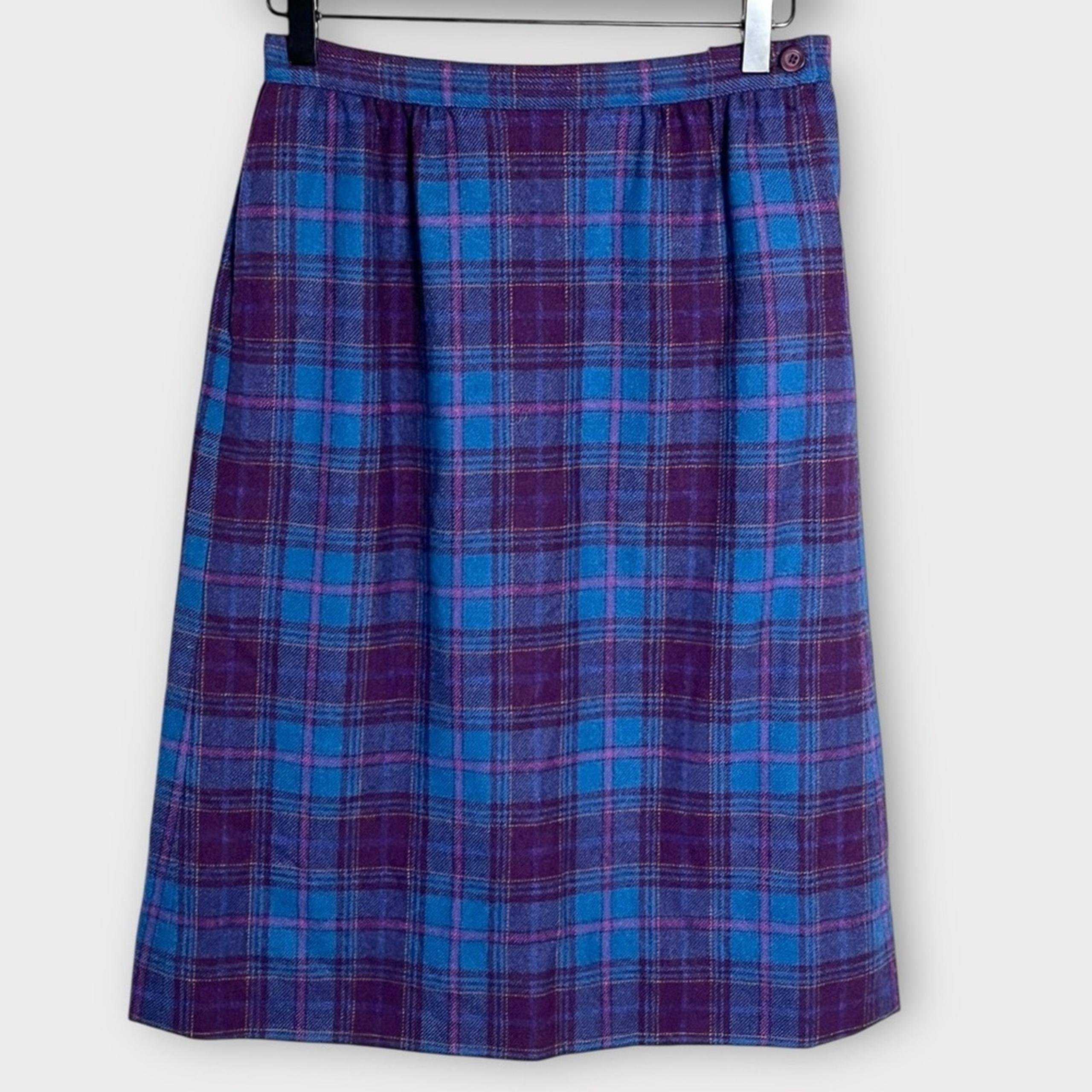 PENDLETON Vintage Virgin Wool Tartan Scotch Plaid Skirt SZ 26" Blue/Purple Fall