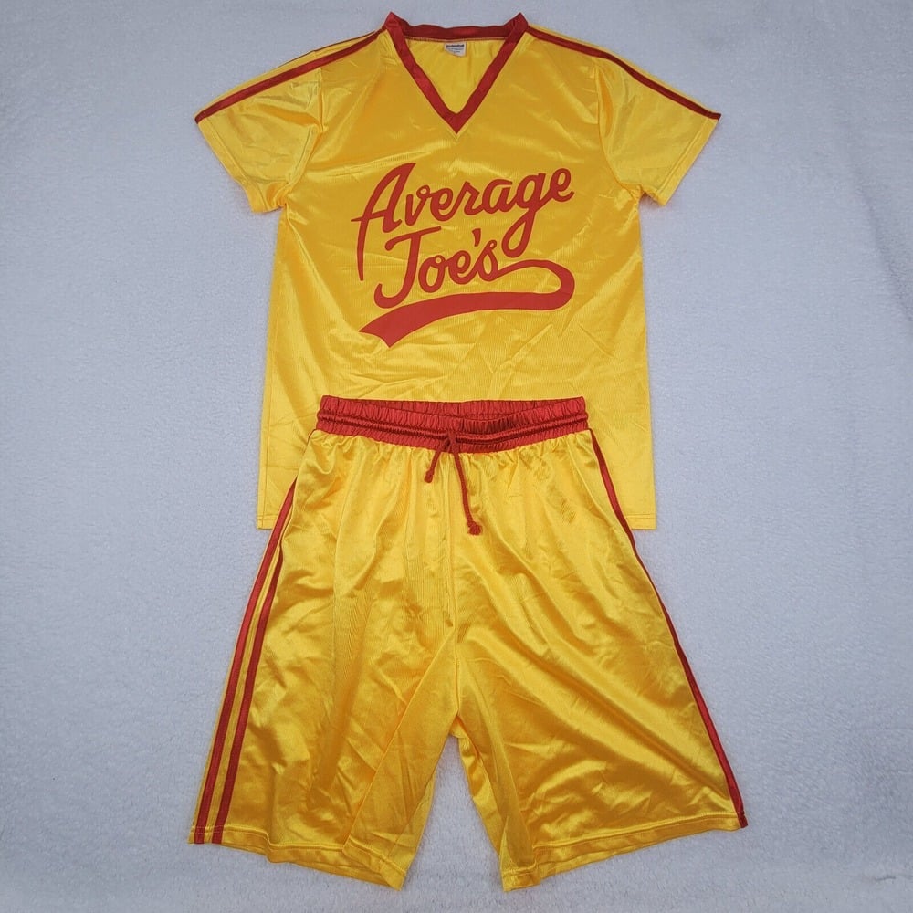 Dodgeball Average Joes Uniform Shirt Short Set Mens Medium M Yellow Red Polyeste