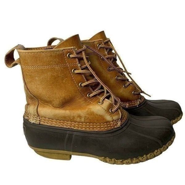 LL Bean Thinsulate Duck Boots 8 DM Brown Leather Upper Rubber Soles Waterproof